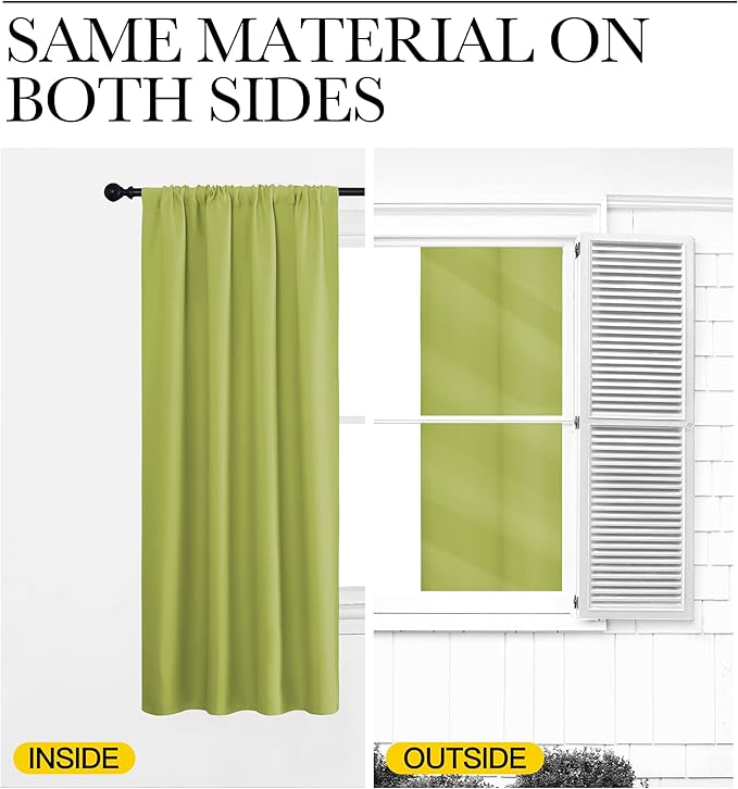 NICETOWN Fresh Green Kitchen Curtains, 42" W by 36" L, Set of 2, Short Blackout Curtains & Drapes, Small Window Draperies for Dining Room, Cupboard