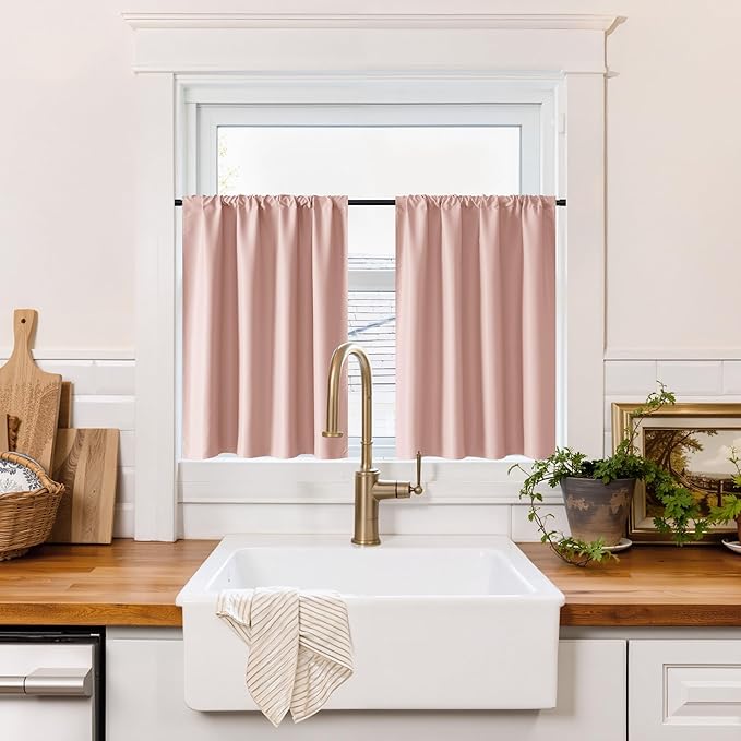 RYB HOME 100% Blackout Short Curtains for Small Window, Thermal Insulated Total Room Darkening Noise Reducing Curtains for Basement Bathroom RV Cars, 29 inches Wide by 24 inches Long, Peach Pink