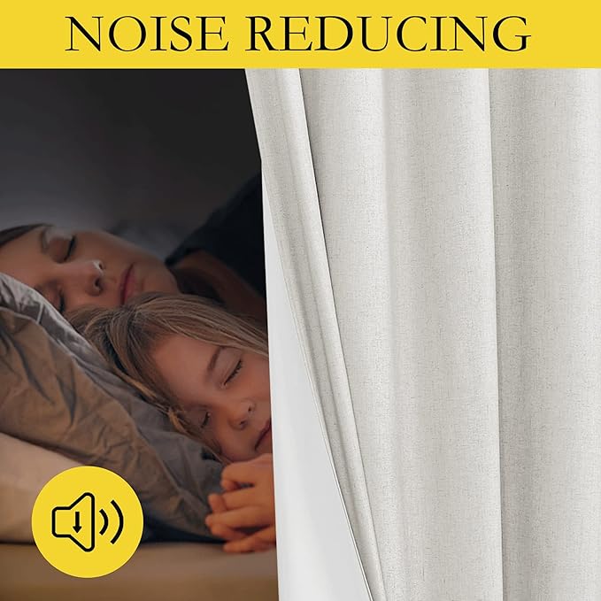 NICETOWN 100% Blackout Linen Texture Cold Blocking Curtains 84 inches Long, Ivory, 2 Pcs, Thermal Insulated Full Blackout 2-Layer Lined Drapes, Energy Efficiency Window Draperies for Boy's Room