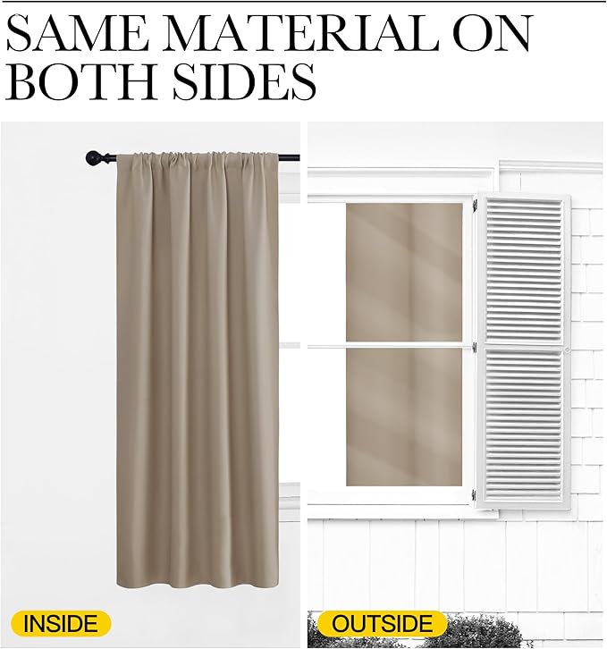 NICETOWN Kitchen Curtains, Short Blackout Drapes, Taupe, 42" Wide by 54" Long, 2 PCs, Thermal Insulated Blackout Curtain Panels for Kids Room, Play Room