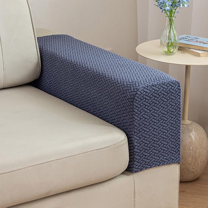 2Pcs Couch Arm Covers, Armrest Cover for Sofa, Sofa Arms Covers Washable Arms with Twist Pins Soft,Skin-Friendly for Pets (Texture Metal Gray, Armrest Cover)