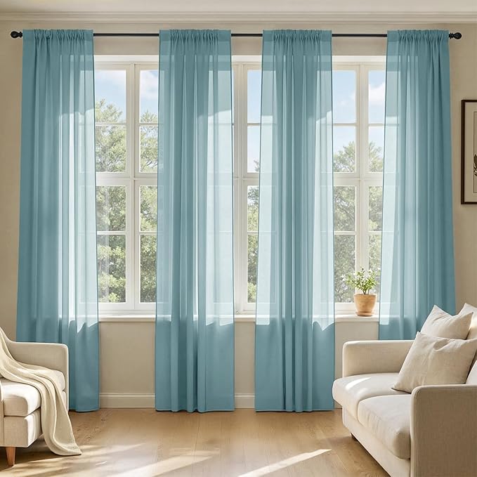 MIULEE Dusty Blue Sheer Curtains 84 Inches Long, 4 Panels Set, Light Filtering Rod Pocket Voile Drapes for Living Room and Bedroom, Airy Soft Fabric Window Treatments, 42 x 84 Inches