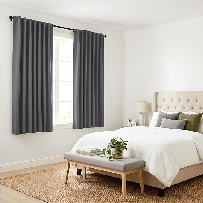 PONY DANCE Short Curtains Half Window Curtains for Bedroom, Privacy Blackout Energy Saving Drapes for Living Room Bathroom Shades, Wide 34 x Long 36 inches per Panel, Grey, 2 Pcs
