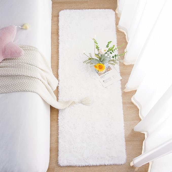 Chicrug Soft Runner Rug for Bedroom Living Room Plush Fluffy Rug 2x10 Feet, Shag Furry Runner Carpet Non Shedding for Nursery Children Kids Girls Room Home Decorative, Cream