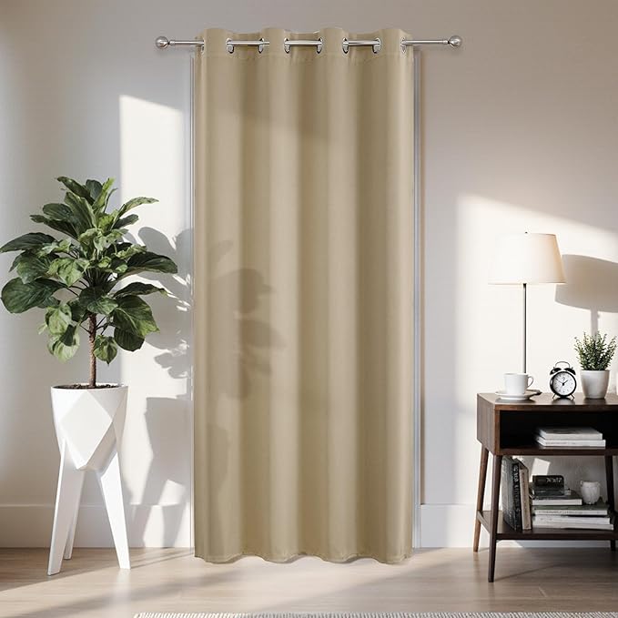 Joydeco Blackout Door Curtain for Doorway Privacy 96 Inches Long, Grommet Closet Curtain for Open Closet, Room Divider for Bedroom Living Room (Light Beige, 52Wx96L, 1 Panel)