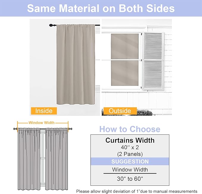 Simplebrand Ava Stone Blackout Curtains for Bedroom, 72 Inch Length, 2 Panels Set, Privacy Thermal Insulated Rod Pocket Curtains for Patio, French Door, W40 x L72 Inch