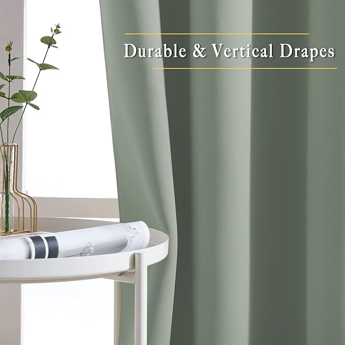 NICETOWN Room Darkening Patio Curtains for Windows 84 inch Length - Solid Thermal Insulated Grommet Light Reducing Panels Window Treatment for Living Room (Sage Green, 2 Panels = 160" Wide)