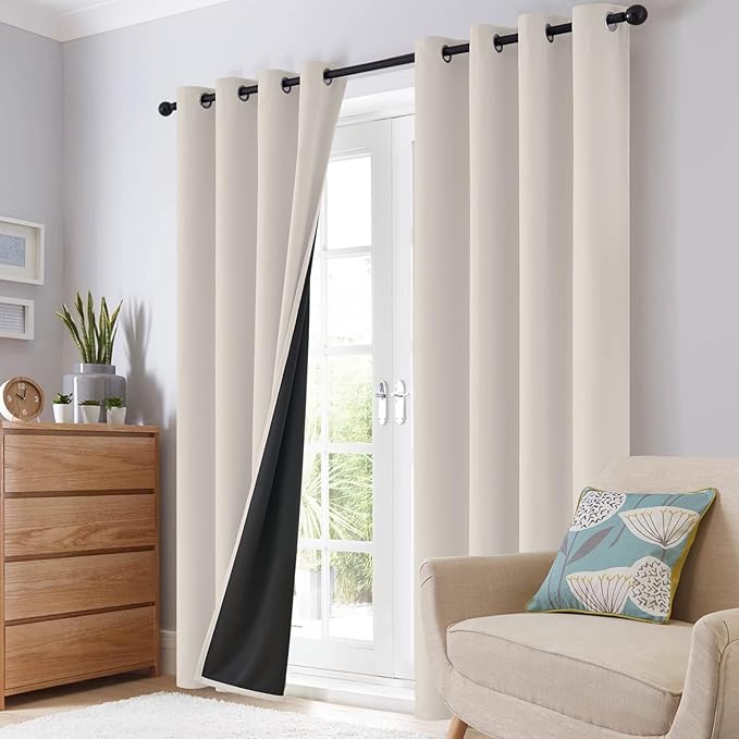 SimpleHome 100% Blackout Curtains for Bedroom,Thermal Insulated Cream Grommet Window Drapes Room Darkening Curtains for Living Room with Black Back,38 x 72 Inch,2 Panels
