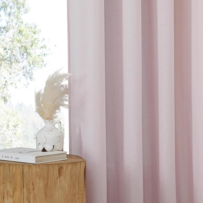 NICETOWN Blush Pink Linen Curtains for Kitchen, Thick Flax Small Window Treatments Semi Sheer Privacy Assured with Light Through for Cafe/Bathroom, W42 x L84, 2 Panels