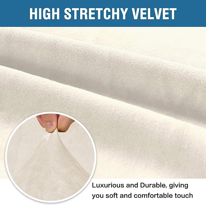 H.VERSAILTEX Stretch Velvet Sofa Covers for 3 Cushion Couch Covers Sofa Slipcovers Furniture Protector Soft with Non Slip Elastic Bottom, Crafted from Thick Comfy Rich Velour (Sofa 72"-90", Ivory)
