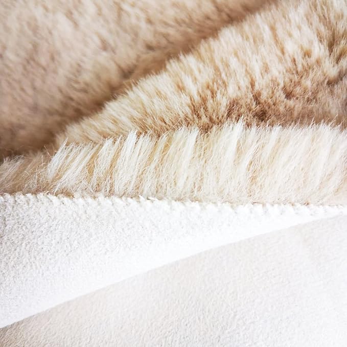Ghouse Ultra Soft Faux Rabbit Fur Rug, Machine Washable Area Rugs for Bedroom Fluffy Rugs for Living Room, No-Shedding Carpet Sheepskin Runner Rugs Light Brown Beige 2 x 8 Feet