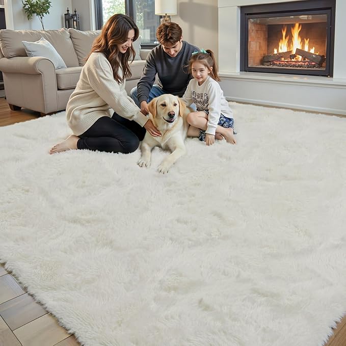 Rugs for Bedroom 4x6, Alfombras para Salas Shag Large Plush Soft Area Rug, Shaggy Carpets for Livingroom, Kids Boys Girls Home Decor Aesthetic(Cream, 4 x 6)