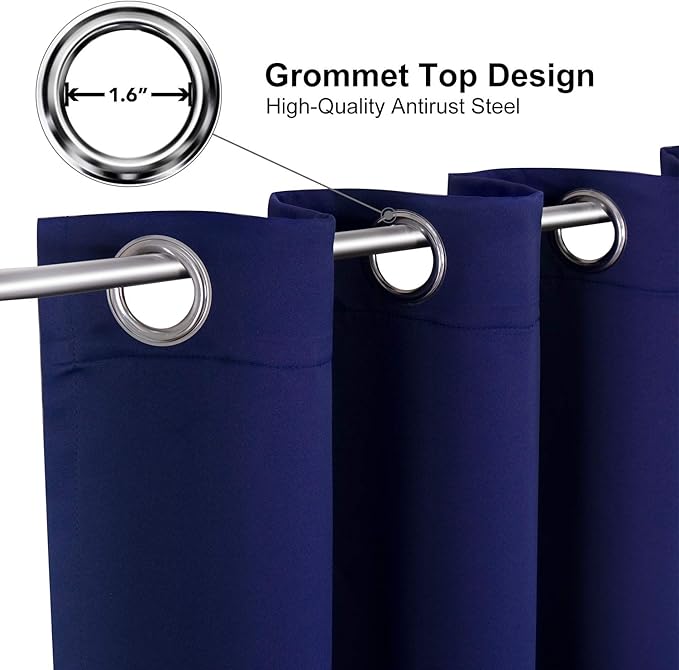 ChrisDowa Blackout Curtains 102 Inches Long 2 Panels Set for Living Room, Grommet Thermal Insulated Room Darkening Curtains for Bedroom (Navy Blue, 52 x 102 Inch)