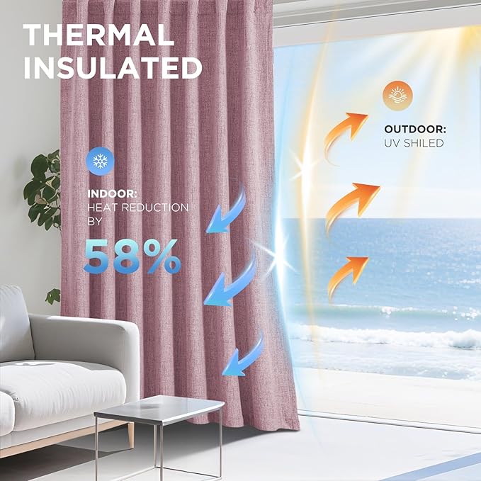 Joydeco Blackout Curtains for Bedroom - 100% Light Blocking 2 Panels Set Pink Drapes 66" W x 84" L, Thermal Insulated Room Darkening Curtains, Linen Textured for Living Room, Rod Pocket & Back Tabs