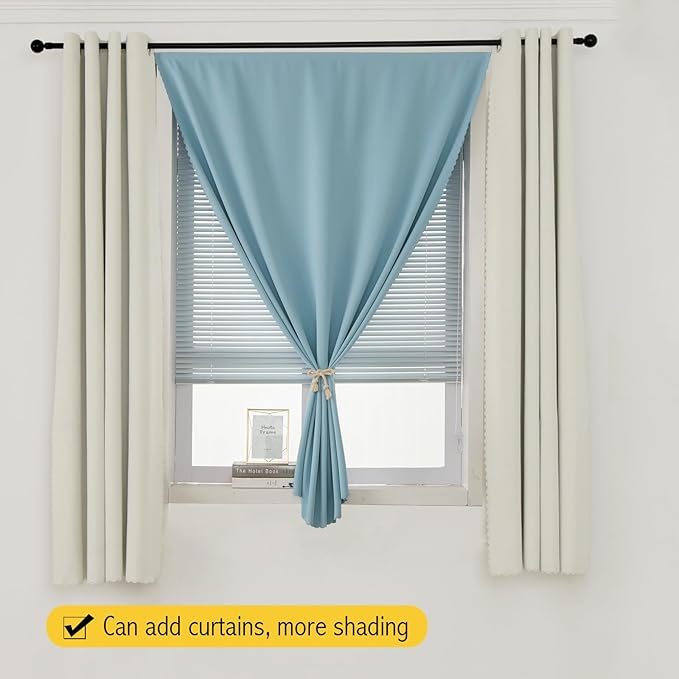 Self Adhesive Curtains, Black Out Shade for Window, Blackout Fabric Temporary Window Coverings Easy to Hang Curtains No Rod Needed, Use for Bedroom, Room, Kitchen, 35"W X 71"L, Lake Blue, 1 Panel