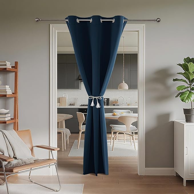 Joydeco Blackout Door Curtain for Doorway Privacy 80 Inches Long, Grommet Closet Curtain for Open Closet, Room Divider for Bedroom Living Room (Navy Blue, 32Wx80L, 1 Panel)