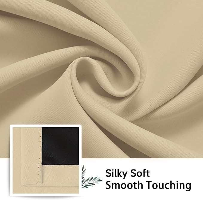 SimpleHome 100% Blackout Curtains for Bedroom,Thermal Insulated Beige Grommet Window Drapes Room Darkening Curtains for Living Room with Black Back,62 x 63 Inch,2 Panels