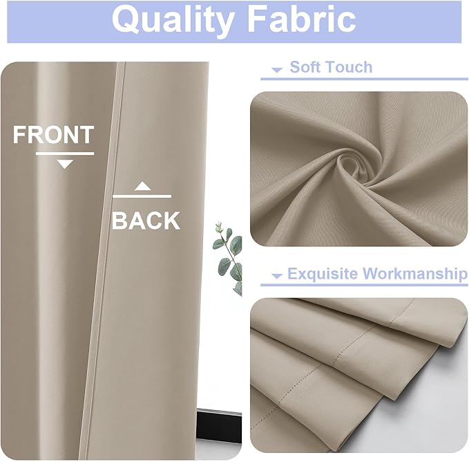 Simplebrand Ava Biscotti Beige Blackout Curtains for Bedroom 84 Inch Length 2 Panels Set, Solid Thermal Insulated Privacy Nursery Window Treatment Curtains Blackout Drapes, W40 x L84 Inch