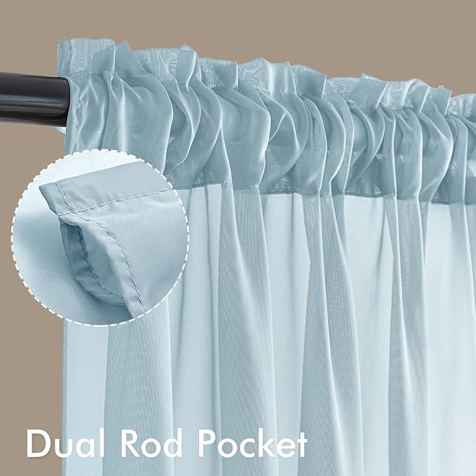 MIULEE Sky Blue Sheer Curtains 72 Inches Long, 4 Panels Set, Light Filtering Rod Pocket Voile Drapes for Living Room and Bedroom, Airy Soft Fabric Window Treatments, 42 x 72 Inches