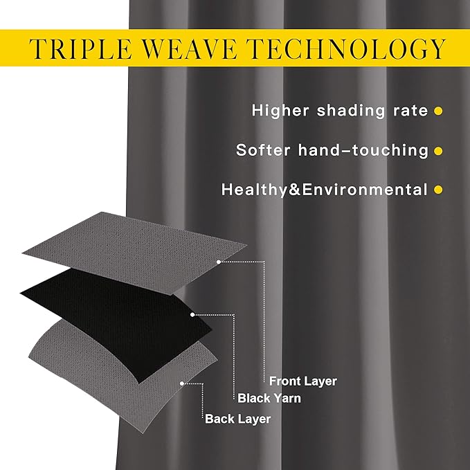 NICETOWN Bedroom Blackout Curtains Panels - Triple Weave Energy Saving Thermal Insulated Solid Grommet Blackout Draperies for Patio (80 inches by 108 Inch, Grey, Set of 2)