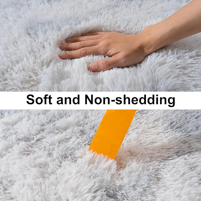 Ultra Soft Runner Rugs for Bedroom Hallways with Upgraded Non-Slip Rubber Backing & Thick Memory Sponge, 2 Packs 2x3 Feet Fluffy Shag Throw Area Rug for Bedside Dorm Tie-dye Light Grey
