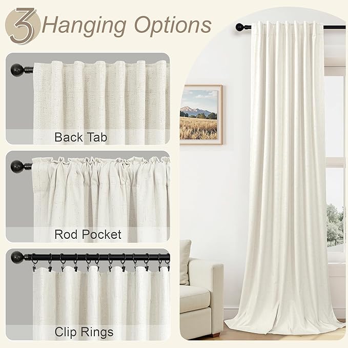 Pitalk Living Room Curtains 90 Inches Long 2 Panels Set Blackout Darkening Curtains for Holiday Christmas Decoration Summer Heat Blocking Drapes for Bedroom Wide 38 x 90 Length Ivory Cream Colored
