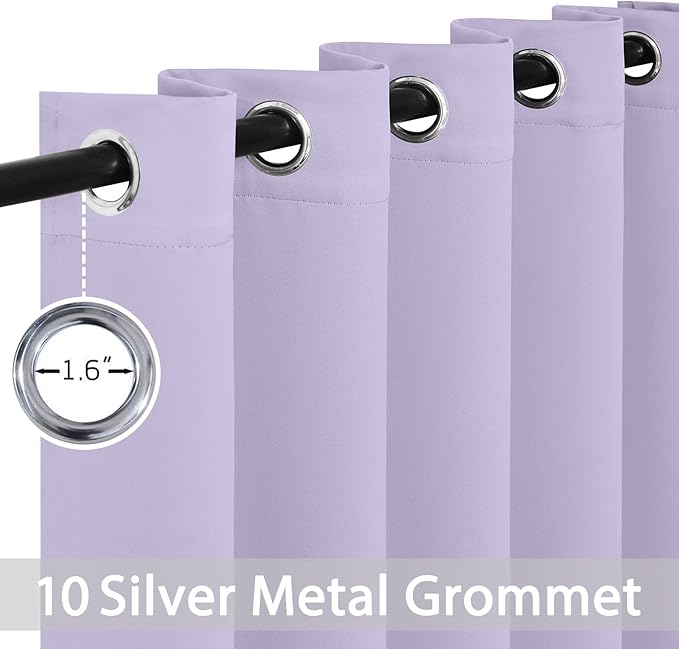 Yakamok Blackout Curtains Room Darkening Thermal Insulated Window Panels,Solid Grommet Top Drapes for Bedroom/Living Room(62Wx63L, Lilac, 2 Panels)