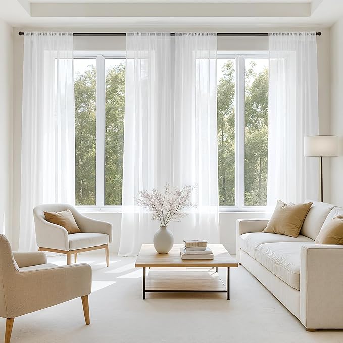 MIULEE White Sheer Curtains 100 Inches Long, 4 Panels Set, Light Filtering Voile Rod Pocket Drapes, Airy Soft Fabric Window Treatments for Living Room and Bedroom, 42 x 100 Inches