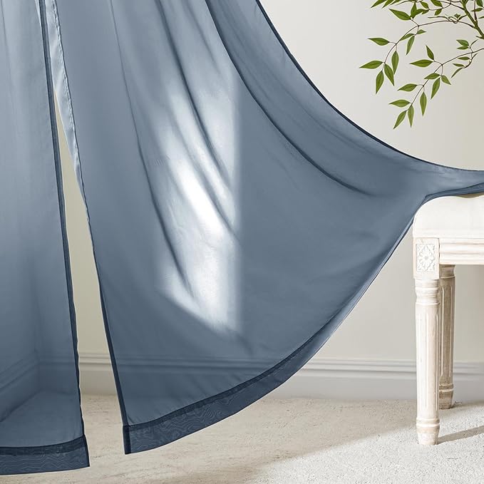 MIULEE Navy Blue Sheer Curtains 63 Inches Long, 4 Panels Set, Light Filtering Rod Pocket Voile Drapes Window Treatments, Semi Transparent Airy Fabric for Bedroom and Living Room, 54 x 63 Inches