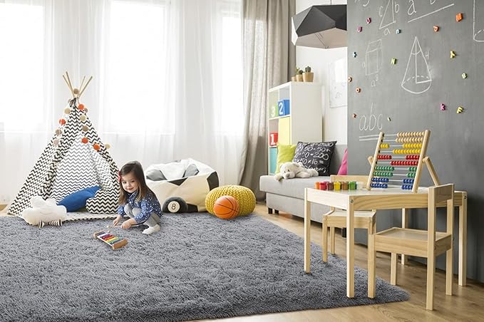 TWINNIS Super Soft Shaggy Rugs Fluffy Carpets, 10x14 Feet, Indoor Modern Plush Area Rugs for Living Room Bedroom Kids Room Nursery Home Decor, Upgrade Anti-Skid Rectangular Fuzzy Rug, Grey