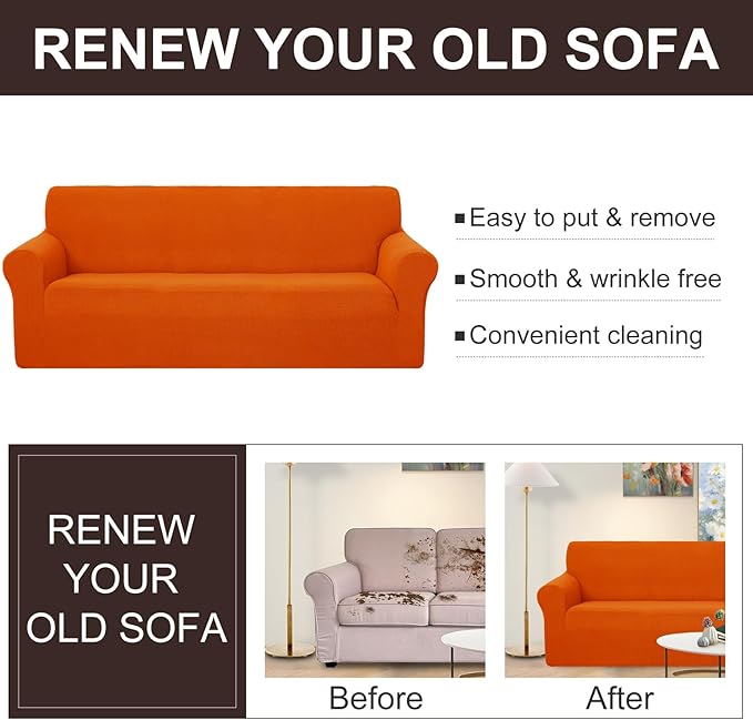 U-NICE HOME 4 Seater Stretch Couch Cover Sofa Cover Washable Sofa Slipcover Furniture Protector for 3 Cushion Couch Sofa Pet Friendly, Orange