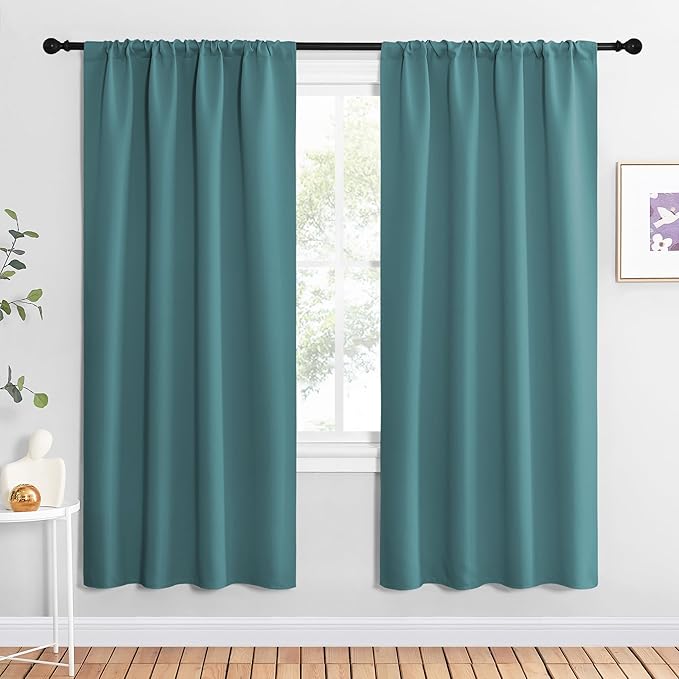 NICETOWN Blackout Curtains for Living Curtains, Sea Teal, 2 Panels, 42 by 72, Room Darkening Window Curtain Panels, Easy-Care Solid Thermal Insulated Draperies/Drapes for Daughter Room