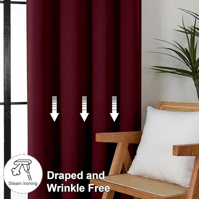 Simplebrand Ava Burgundy Short Blackout Curtains for Bedroom 45 Inches Long 2 Panels Set, Solid Thermal Insulated, Energy Saving Window Treatment Curtains Blackout Drapes, W40 x L45 Inch, Burgundy