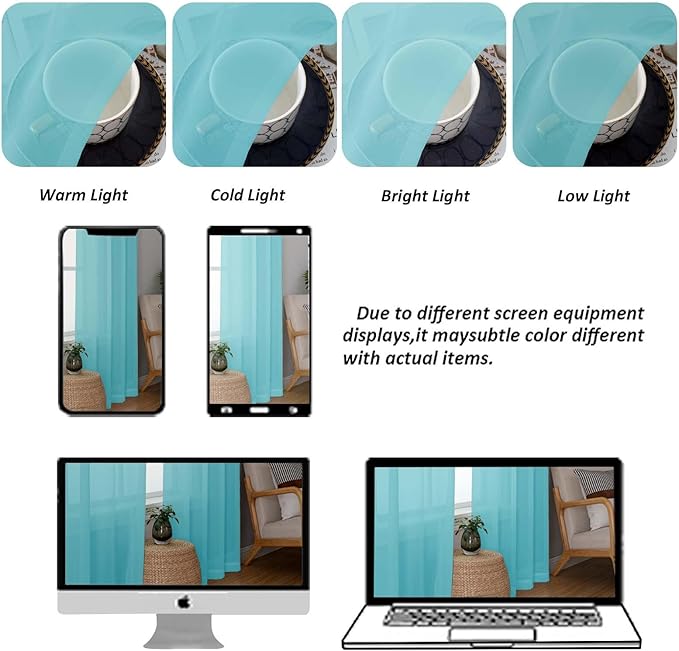 Chyhomenyc Sheer Curtains 108 Inch Length 2 Panels Set, Extra Long Light Filtering Solid Voile Window Drapes for Living Room Bedroom, 42Wx108L, 9FT Length, Set of 2, Aqua