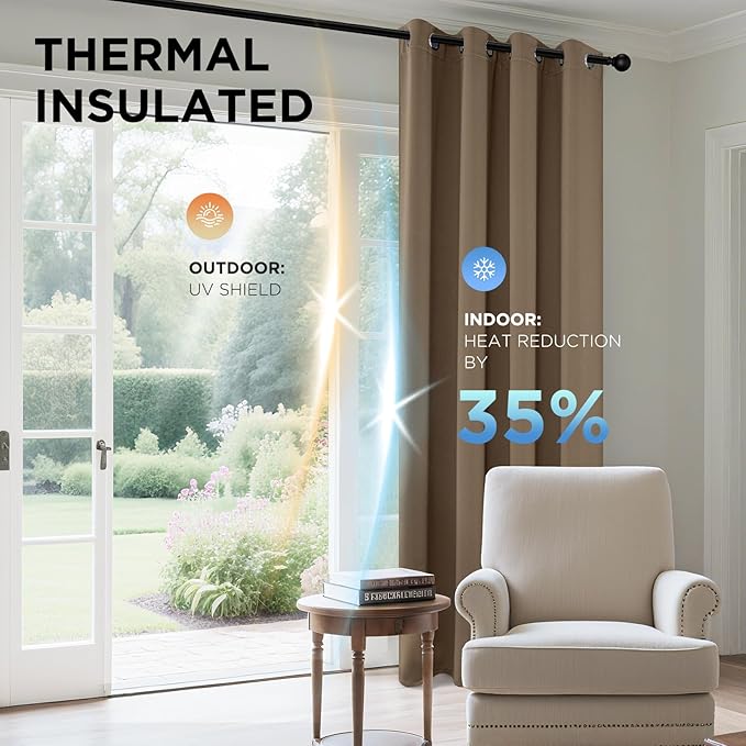 Joydeco Blackout Curtains 84 Inch Length 2 Panels Set, Thermal Insulated Long Curtains& Drapes 2 Burg, Room Darkening Grommet Drapes for Living Room Bedroom Window (W52 x L84 Inch, Khaki)