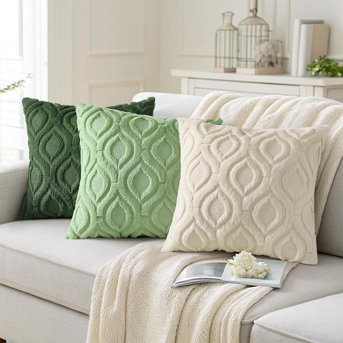 decorUhome Throw Pillow Covers 26x26 Inch Set of 2, Soft Plush Faux Wool Forest Elf Solid Couch Pillow Covers, Accent Euro Sham Farmhouse Neutral Square Pillow Cases for Sofa Bed Living Room