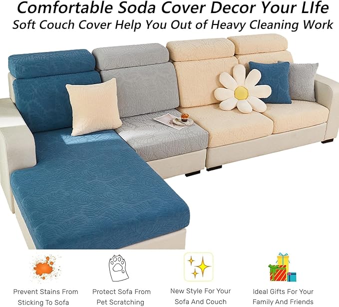 Soothing Home Sofa Covers, Sofa Hero Covers, Wear-Resistant Universal Couch Covers Washable Stretch Sectional Couch Cushion Covers (Light Blue,Large Double Seat Cover)