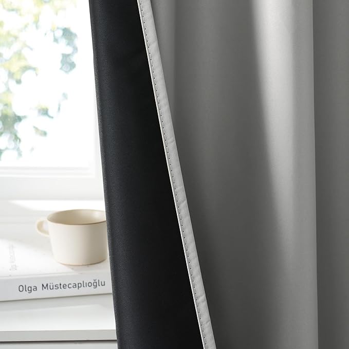 RYB HOME Bedroom Blackout Curtains 63 inches Long, 100% Blackout Thermal Insulated Noise Reducing Curtains for Living Room Nursury, 62 inches Wide by 63 inches Long, Silver Grey