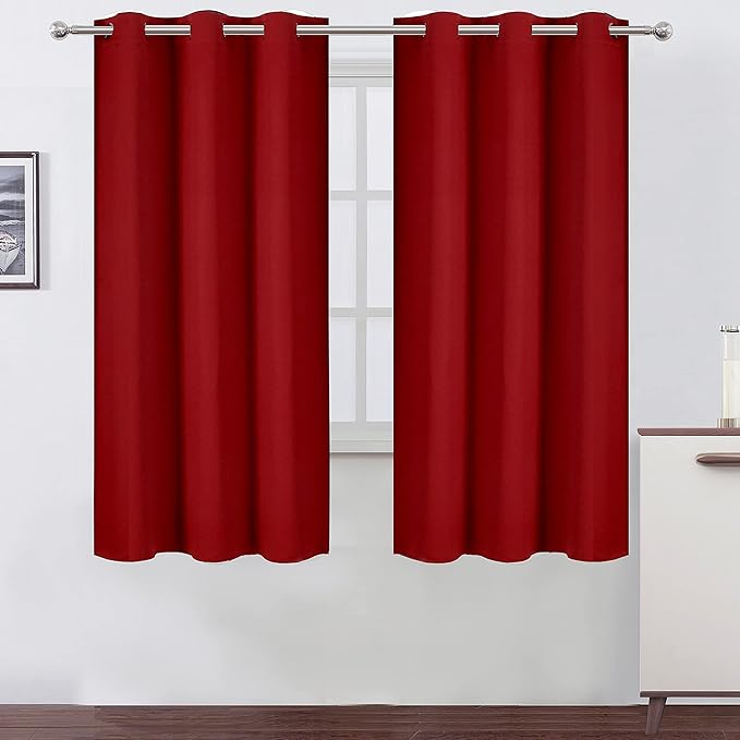 LEMOMO Red Blackout Curtains 40 x 63 Inch Length/Set of 2 Curtain Panels/Thermal Insulated Room Darkening Blackout Curtains for Bedroom