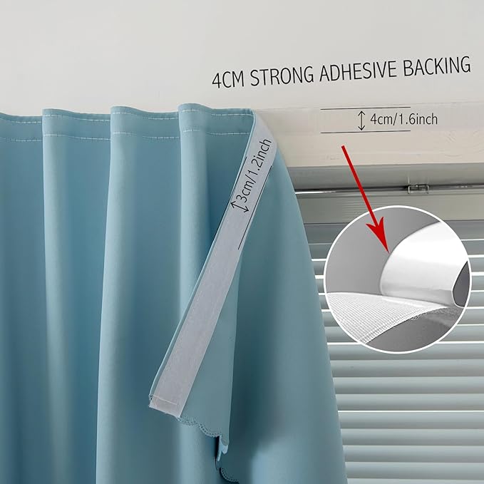 Self Adhesive Curtains, Black Out Shade for Window, Blackout Fabric Temporary Window Coverings Easy to Hang Curtains No Rod Needed, Use for Bedroom, Room, Kitchen, 59"W X 84"L, Lake Blue, 1 Panel