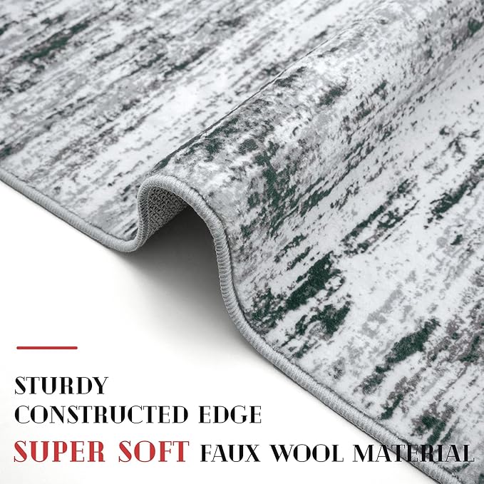 Lansny Modern Abstract Runner Rug 3x10, Black Grey White Washable Kitchen Runner Non-Slip Soft Hallway Rug Runner Thin Print Faux Wool Carpet for Entryway Bedroom Laundry Room Indoor Home Office Decor