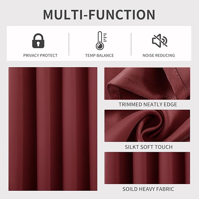Joydeco Blackout Curtains 84 Inch Length 2 Panels Set, Thermal Insulated Long Curtains 2 Burg, Room Darkening Grommet Drapes for Living Room Bedroom Window (W52 x L84 Inch, Burgundy Red)