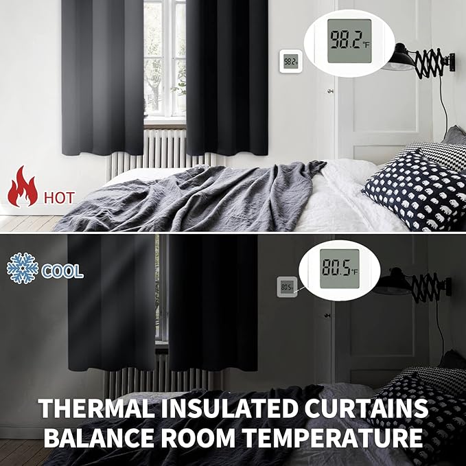 BGment Blackout Curtains for Bedroom - Grommet Thermal Insulated Room Darkening Curtains for Living Room, Set of 2 Panels, Each 55 x 69 Inch, Black