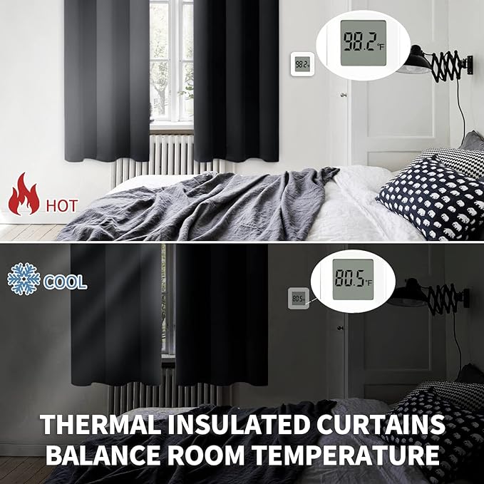 BGment Blackout Curtains for Bedroom - Grommet Thermal Insulated Room Darkening Curtains for Living Room, Set of 2 Panels (38 x 84 Inch, Black)