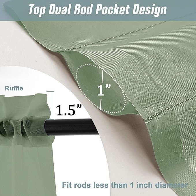 Extra Wide Sage Green Sheer Curtains for Windows 108 inches Long, Lightweight Light Filtering Soft Drapes for Living Room Bedroom, Dual Rod Pocket Sheer Curtains, 2x59Wx108L inches, 9FT, 2PCS