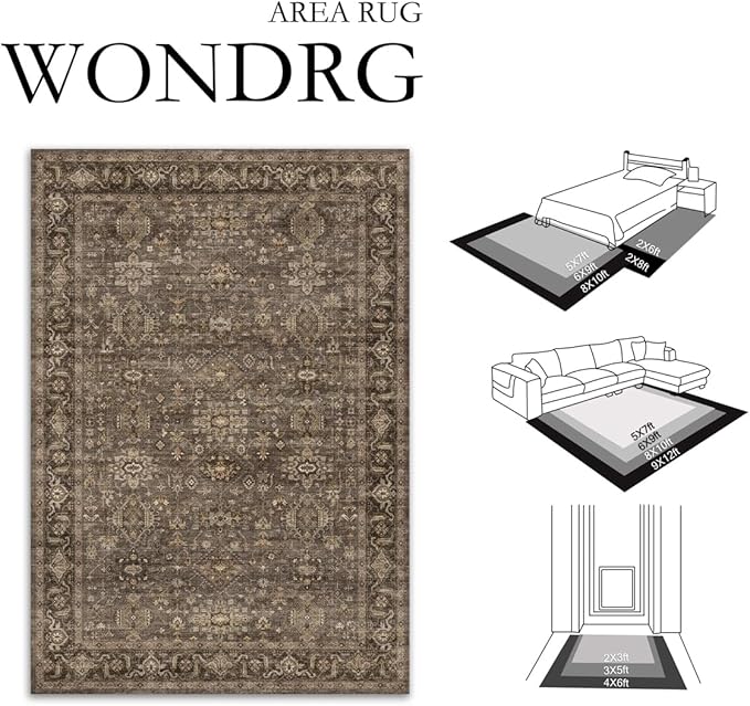 2'6x8 Washable Runner Rug for Hallway Kitchen Vintage Brown Non Slip Low Pile Carpet Traditional Retro Soft Throw Rug for Bathroom Bedroom Entryway Indoor Entrance