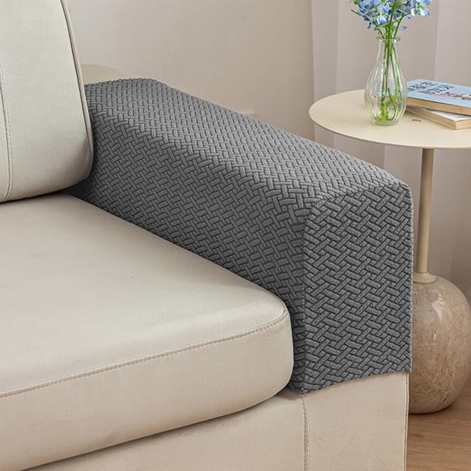2Pcs Couch Arm Covers, Armrest Cover for Sofa, Sofa Arms Covers Washable Arms with Twist Pins Soft,Skin-Friendly for Pets (Texture Gray, Armrest Cover)