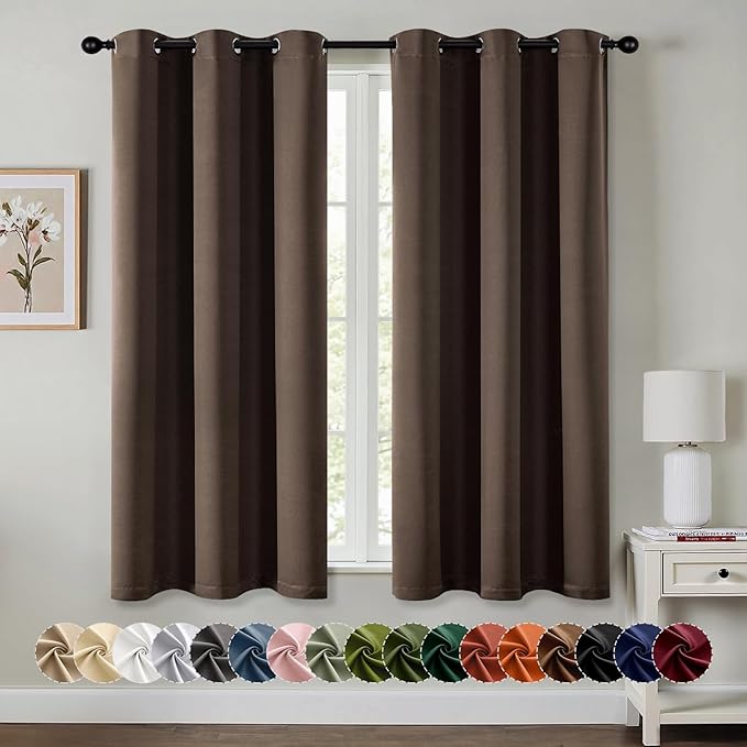 MIULEE Chocolate Brown Blackout Curtains - Bedroom Window Treatment Curtains Thermal Insulated Room Darkening Drapes for Living Room Kitchen Grommet Drapery, 40 x 45 Inches Long, 2 Panels