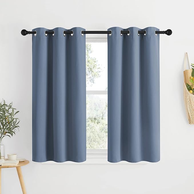 NICETOWN Kitchen Curtains Small Window Curtains & Drapes, Thermal Insulated Solid Grommet Panels for Cupboard, Loft, Cafe, Dining Room (Stone Blue, 34" W x 48" L, 2PCs)