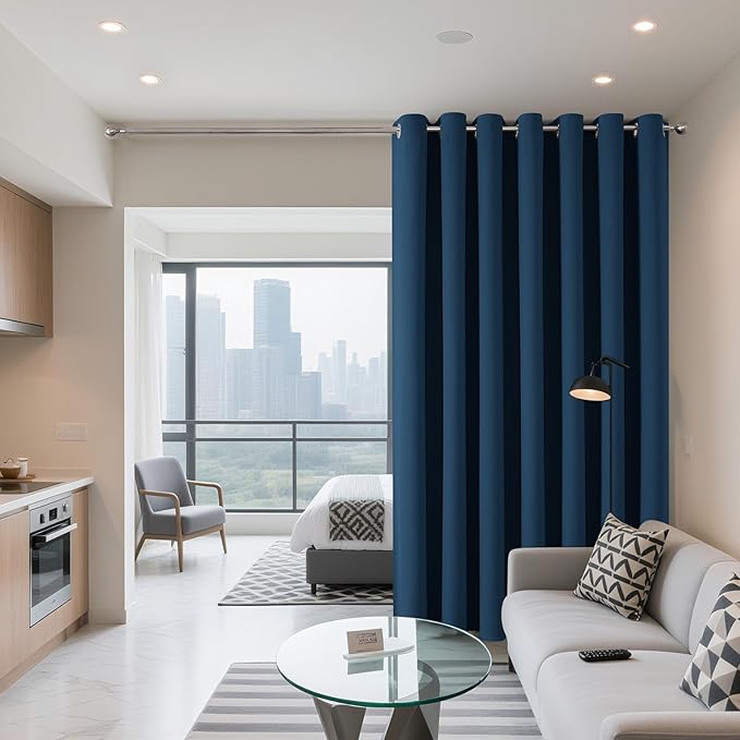 Joydeco Blackout Patio Sliding Door Curtains 96 Inches Long, Grommet Privacy Room Divider Curtains, Extra Wide Thermal Blackout Drapes for Bedroom Living Room (Navy Blue, 70Wx96L, 1 Panel)